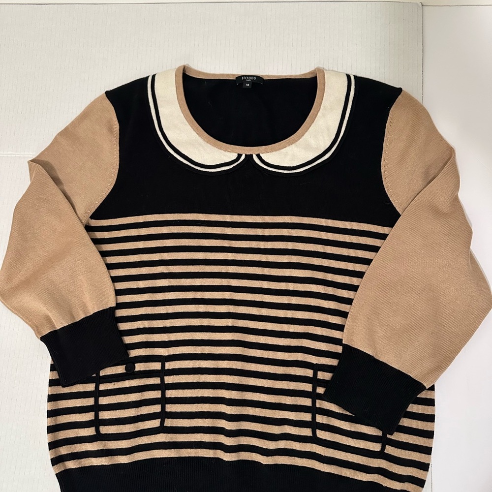 Hobbs Striped Scoop-Neck Sweater in Black and Tan